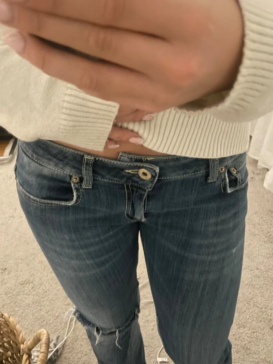 Blå lågmidjade bootcut jeans  - 1