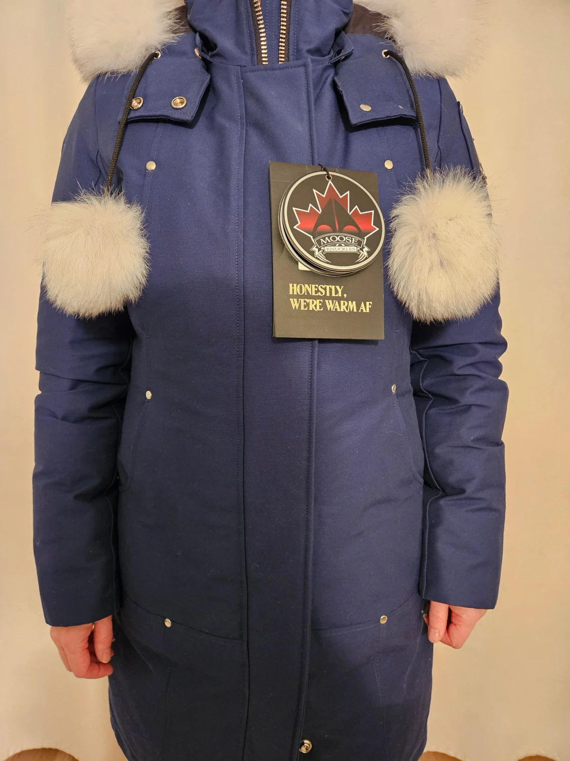 Blå Moose Knuckles dunjacka med päls