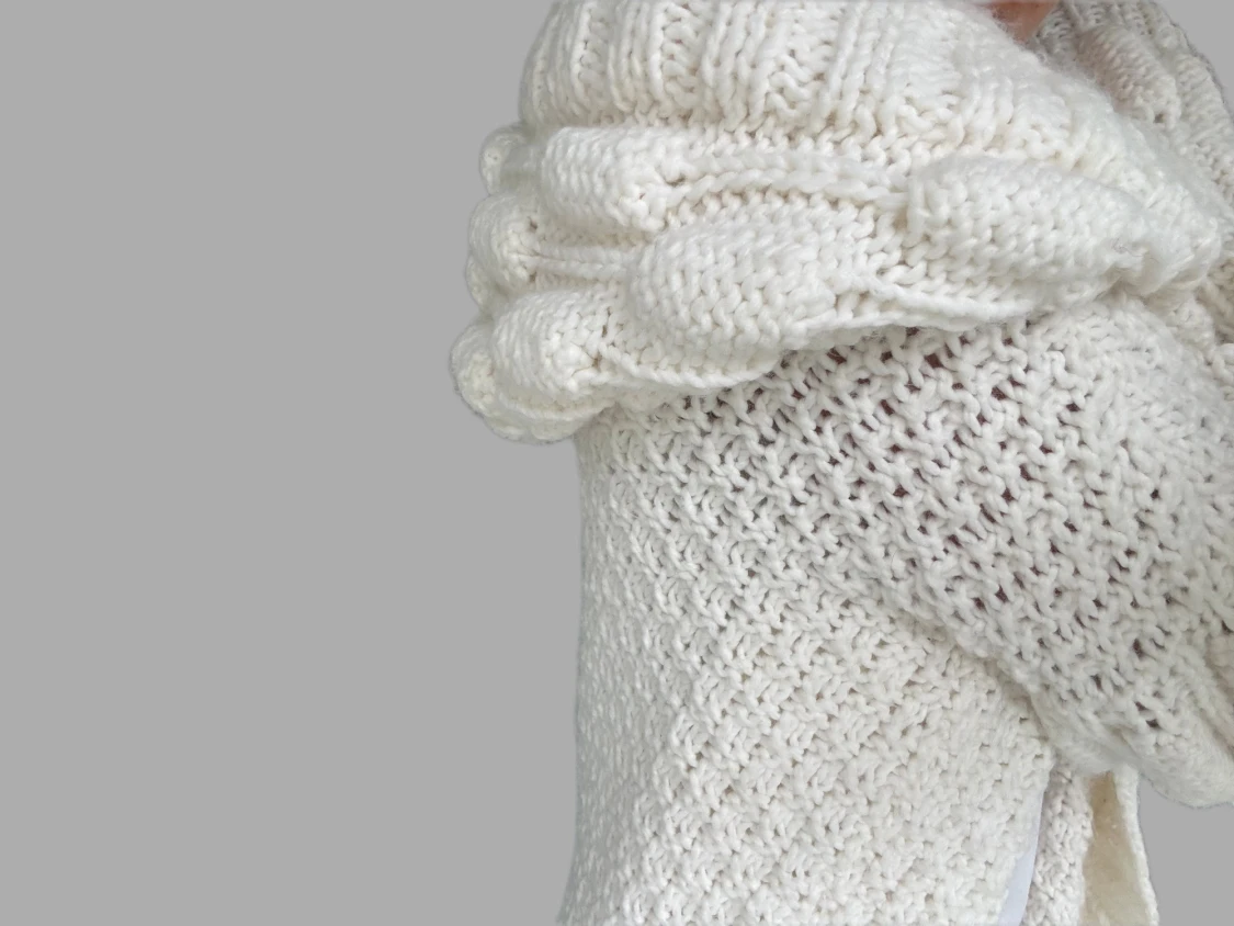 Vit chunky stickad kofta i ull - 4