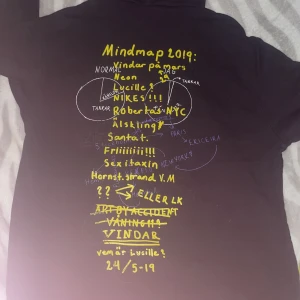 Svart hoodie med gul krona och text - Svart hoodie från Crown med gul krona broderad på bröstet och unik handskriven text i gult och vitt på ryggen. Tröjan har huva med snörning och en stor magficka. Perfekt för dig som gillar streetstyle och vill sticka ut.