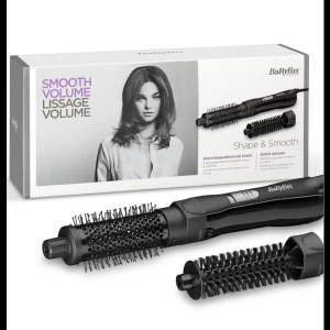 BaByliss Shape & Smooth 800W airstyler - BaByliss Shape & Smooth 800W airstyler med utbytbara borstar. Ger volym och slät finish. Två borsthuvuden ingår. Produkten ser ut att vara i gott skick utan synliga defekter. Perfekt för styling och volym till håret.