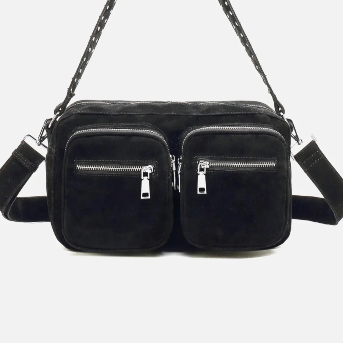 Svart axelväska med dragkedjor