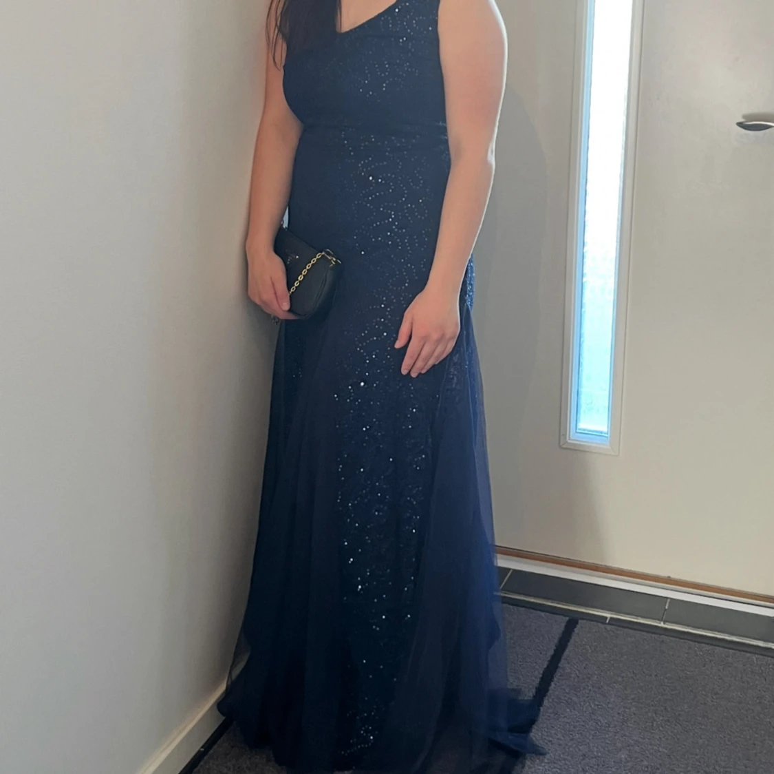 Marinblå glittrig långklänning - 2