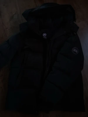 Svart pufferjacka från Canada Goose - Svart pufferjacka från Canada Goose i storlek M. Jackan har en klassisk patch på ärmen, huva och breda, quiltade sektioner. Perfekt för kalla dagar med sin dunfyllda design och stilrena look. Snygg och funktionell för dig som vill ha värme och streetstyle.