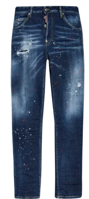 Mörkblå jeans från Dsquared2  - Snygga mörkblå jeans från Dsquared2 med coola färgstänk. Perfekta för dig som gillar en streetig och unik look. De är helt ny oanvända kostar 7000 kr som nya. Hör av er vid frågor. Storlek IT 50 som motsvarar 33