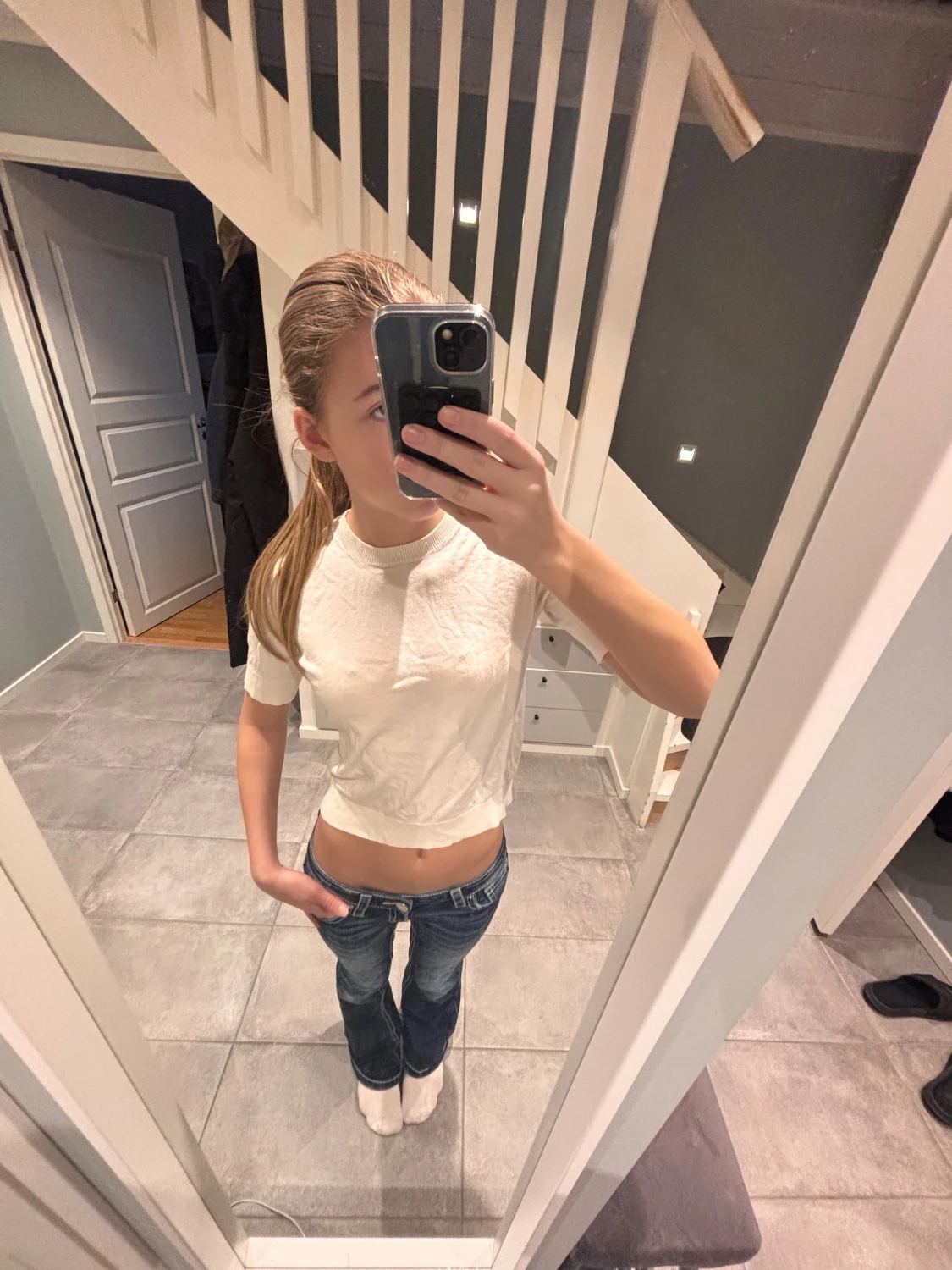 Vit croppad stickad topp - 1