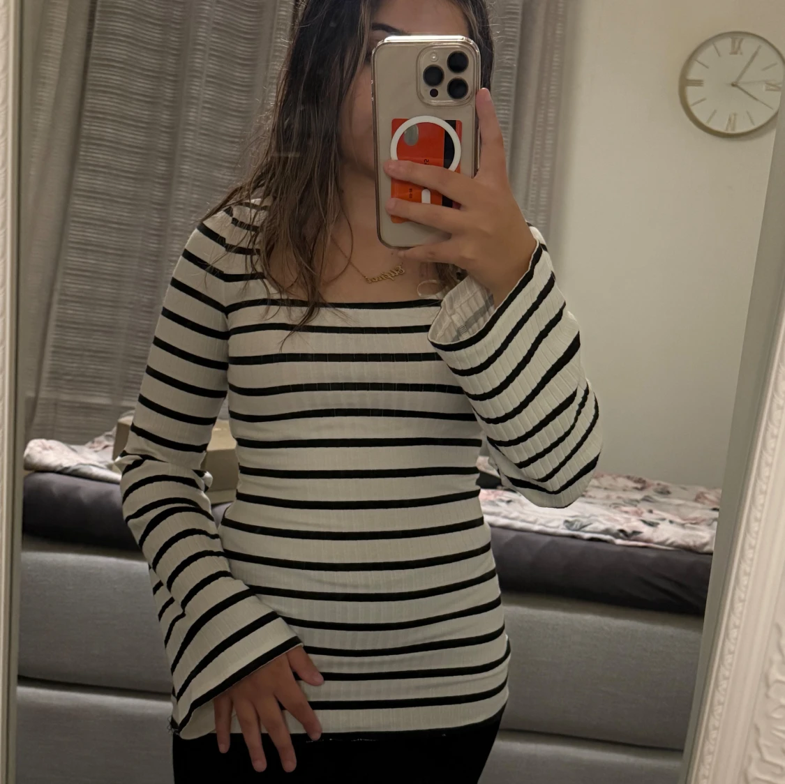 Randig ribbad långärmad topp - 1