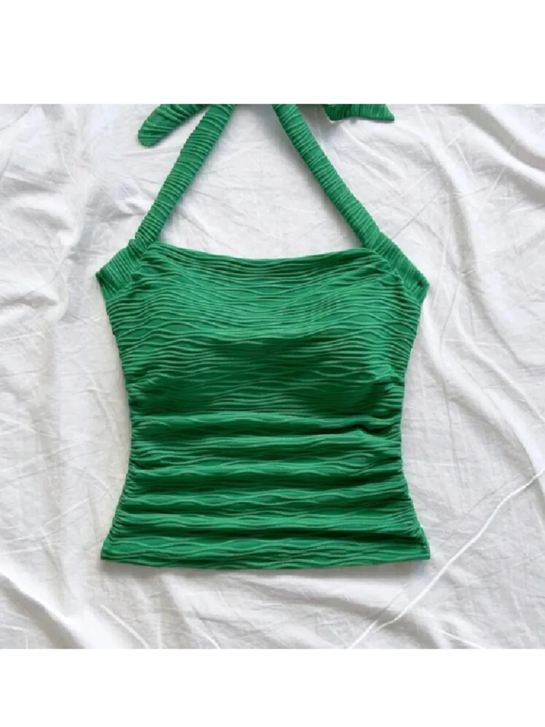 Grön ribbad halterneck topp