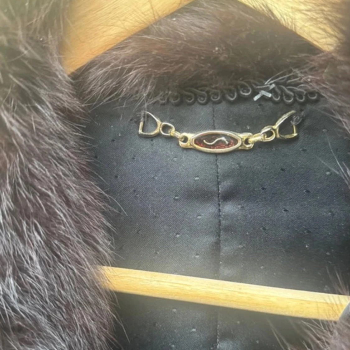 Svart och brun pälsjacka med skinn - 2