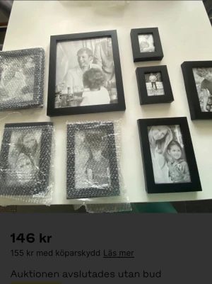 Svarta ramar 8 st i olika strl  - 8 st svarta ramar i nyskick i olika storlekar. Mkt fint skick då de aldrig använts endast legat i kartong. Togs upp nu för visning i annons. 