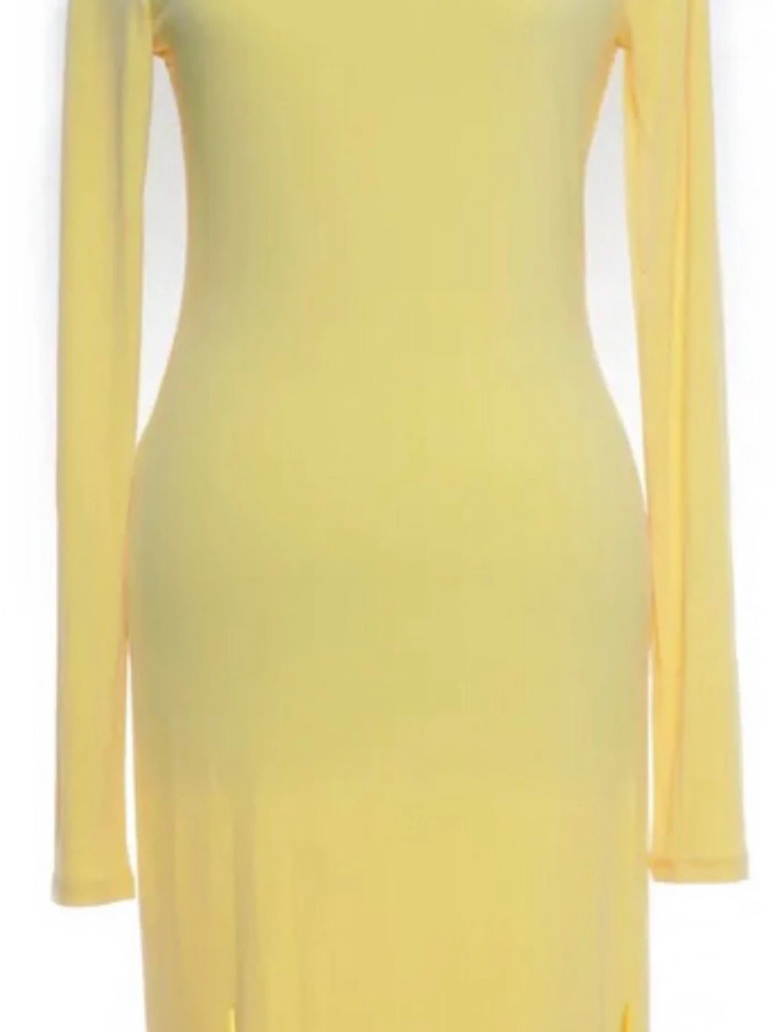 Gul långärmad maxiklänning med slits - 1