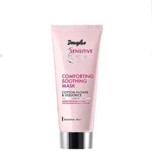 Douglas Sensitive Focus ansiktsmask - En rosa ansiktsmask från Douglas Sensitive Focus, Comforting Soothing Mask med bomullsblomma och lakrits. Tuben har silverfärgat lock och är speciellt framtagen för känslig hud. Dermatologiskt och oftalmologiskt testad.