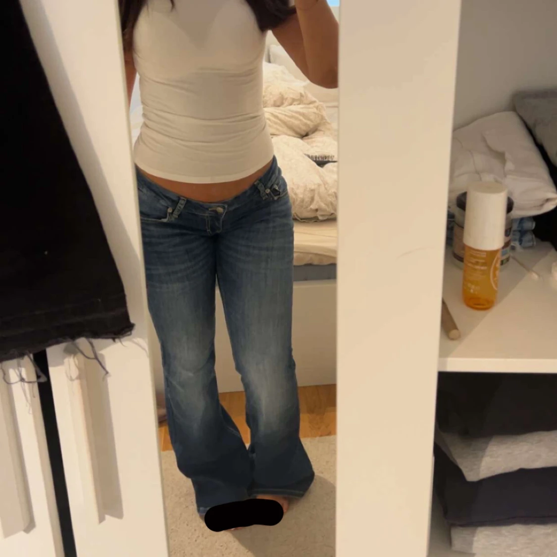 Blå bootcut jeans låg midja - 1