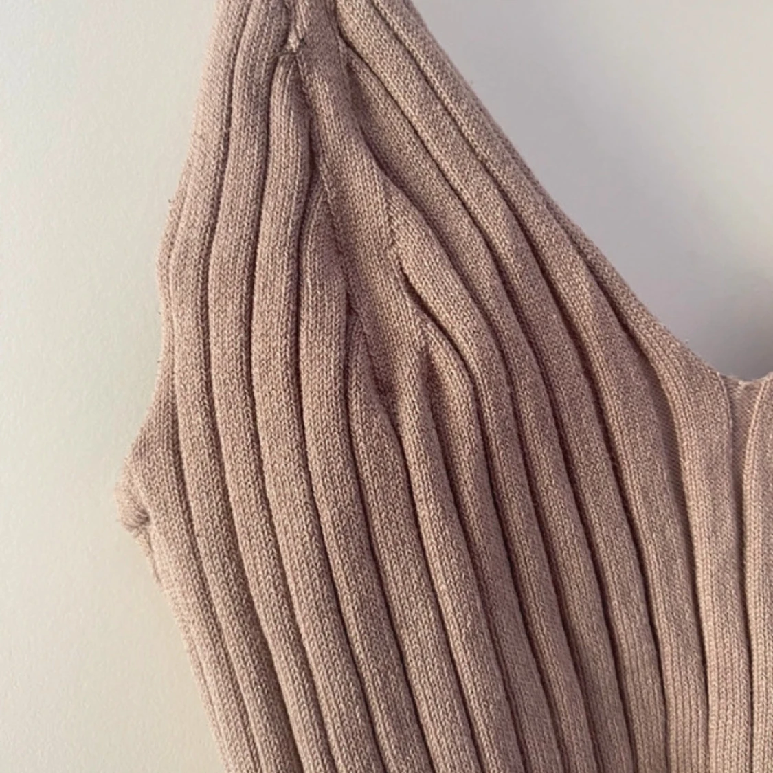 Beige ribbad stickad linnetopp H&M - 3