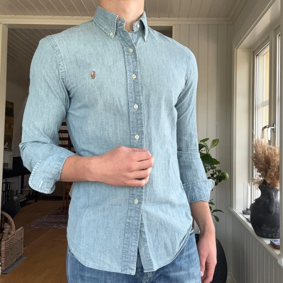 Ljusblå slim fit skjorta Ralph Lauren