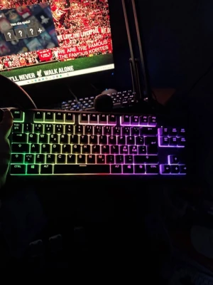 SteelSeries Apex 3 TKL RGB-tangentbord - Säljer ett SteelSeries Apex 3 TKL tangentbord med snygg RGB-belysning. Tangentbordet är kompakt utan numerisk del, har svart plastchassi och USB-anslutning. Perfekt för gaming eller skrivbordssetup där du vill ha mer plats och coola ljuseffekter.