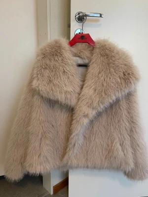 Beige fluffig pälsjacka - Oanvänd, utan prislapp från Dressy. Supermjuk och fluffig beige pälsjacka. Jackan har en oversized look. Materialet är syntetpäls. Storlek XS men passar även M.