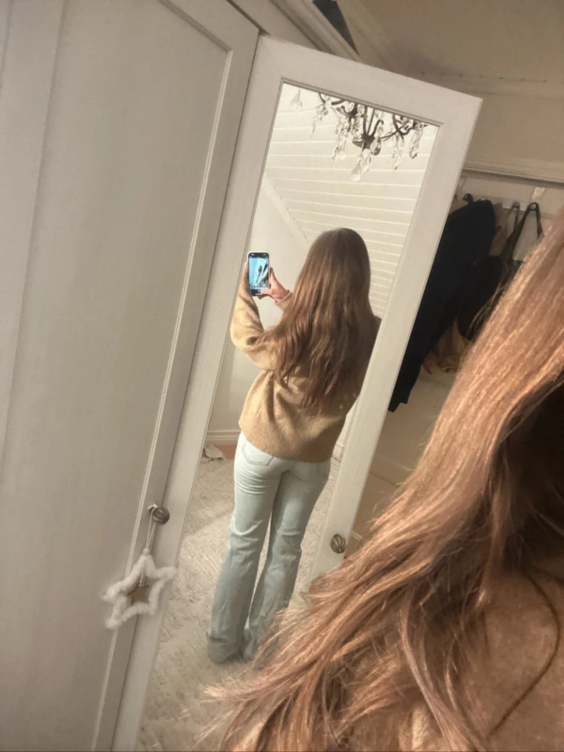 Ljusblå raka jeans med låg midja - 1