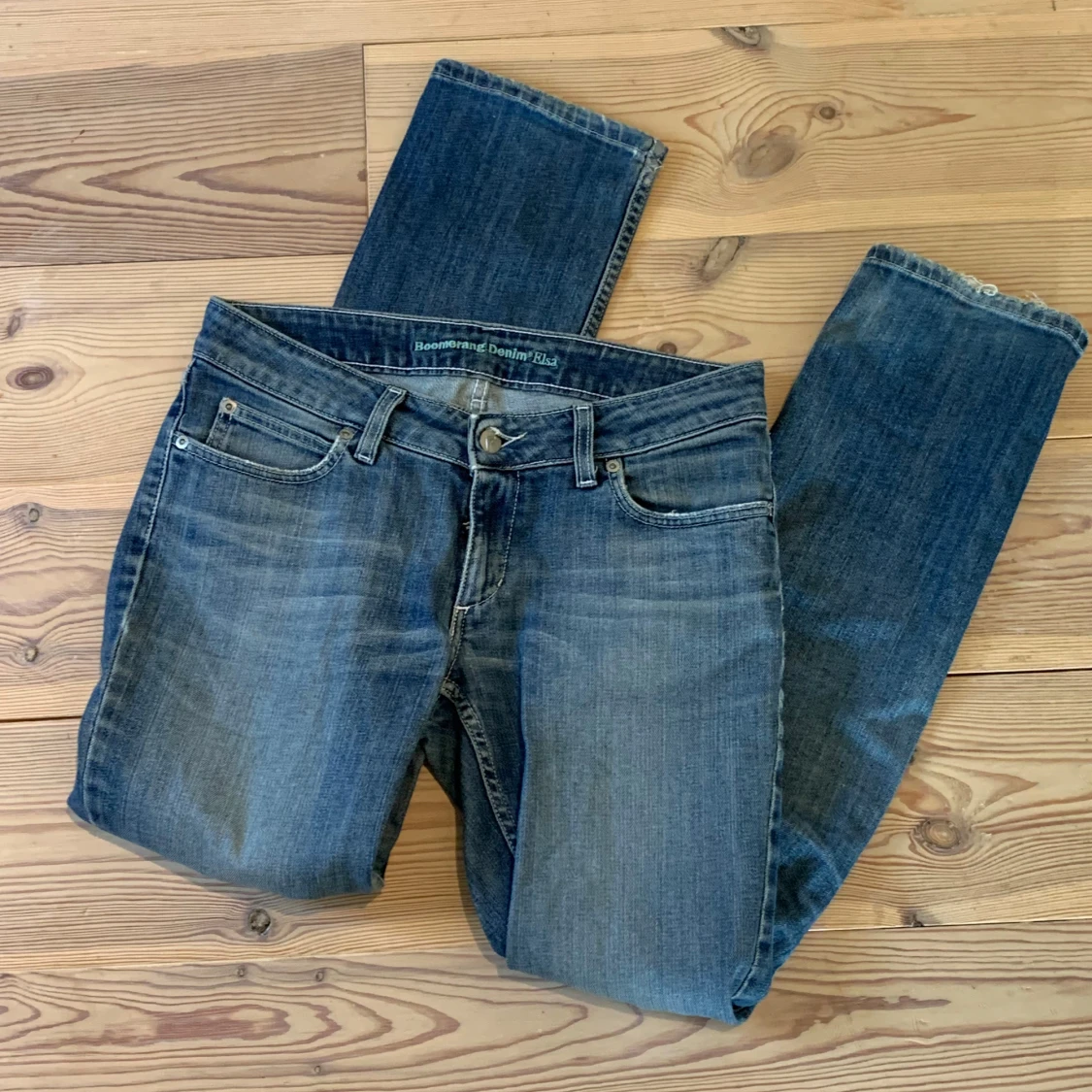 Blå lågmidjade bootcut jeans - 2