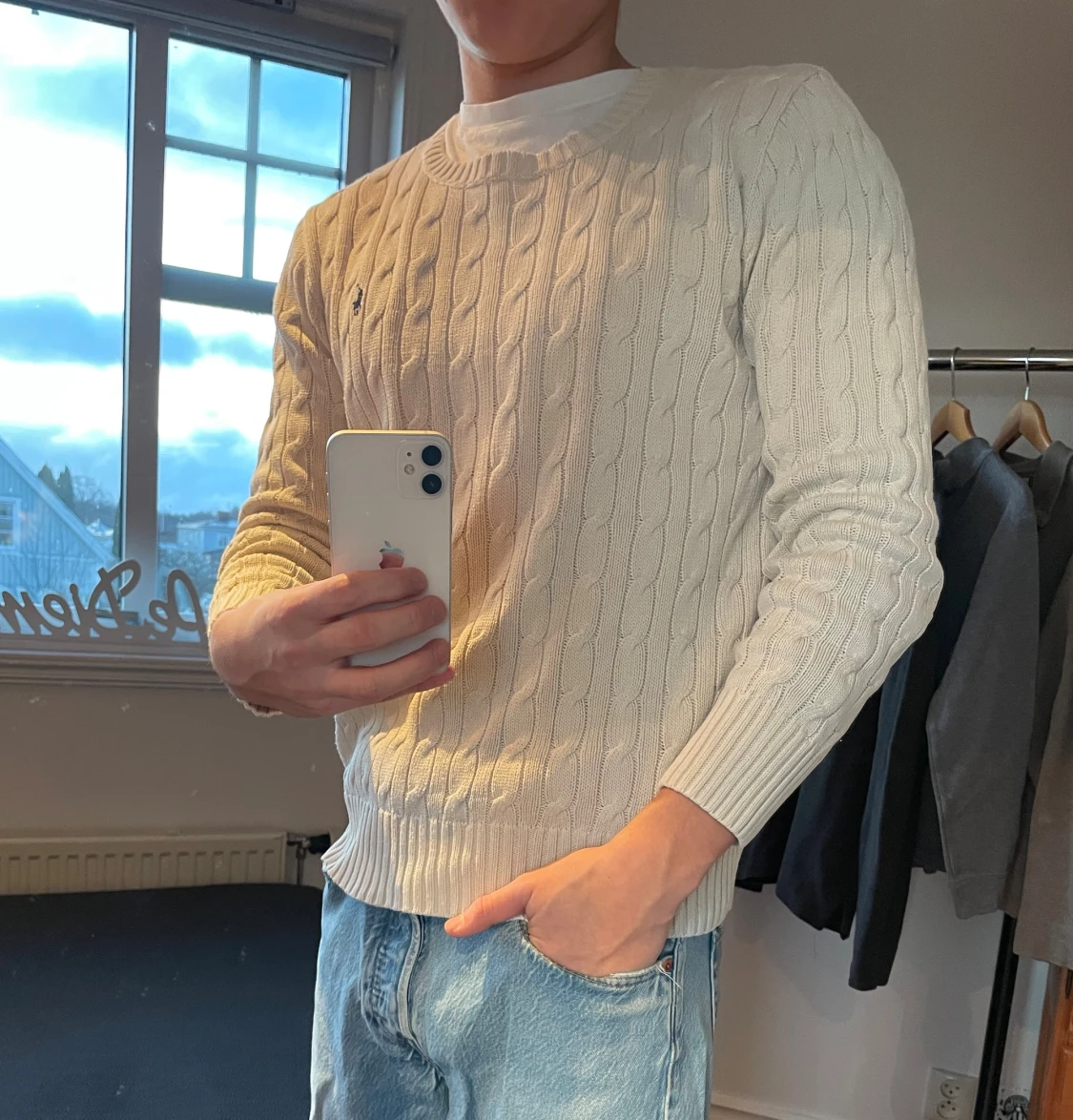 Vit kabelstickad tröja från Polo Ralph Lauren