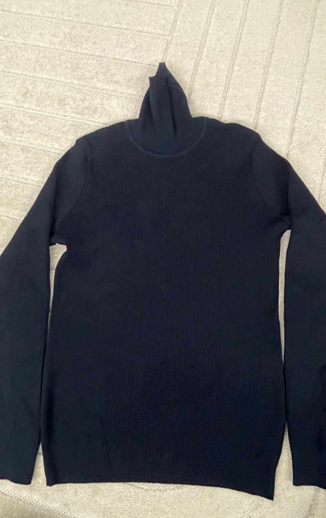 Mörkblå ribbad polotröja - 6