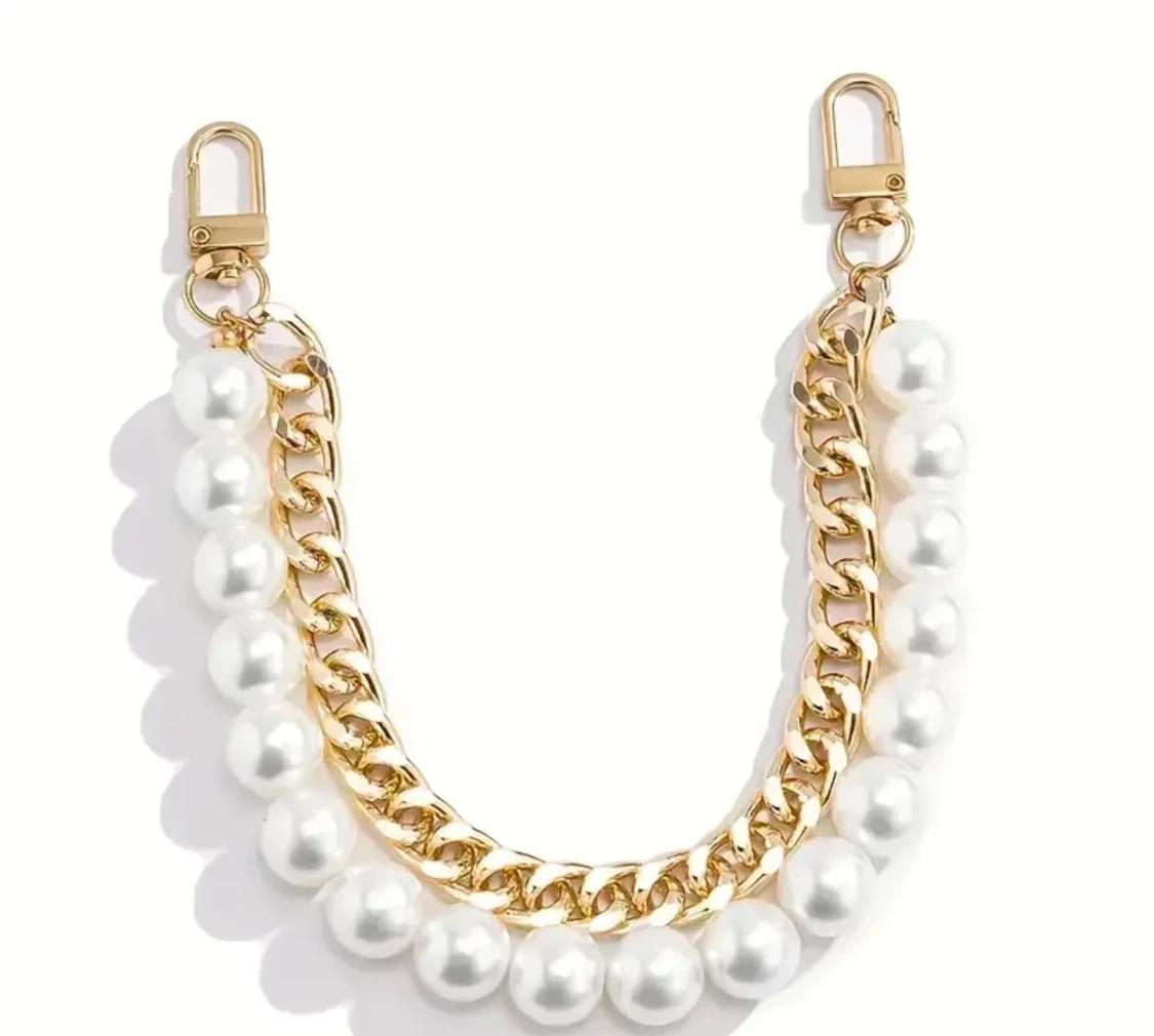 Gold and pearl hand bag chain - 1