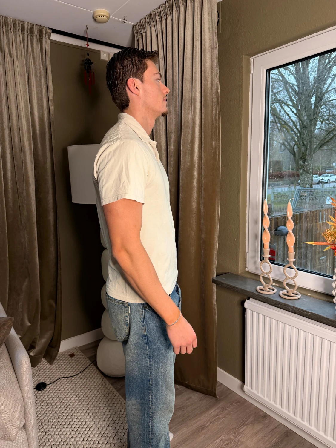 Beige kortärmad t-shirt med krage från solid  - 2