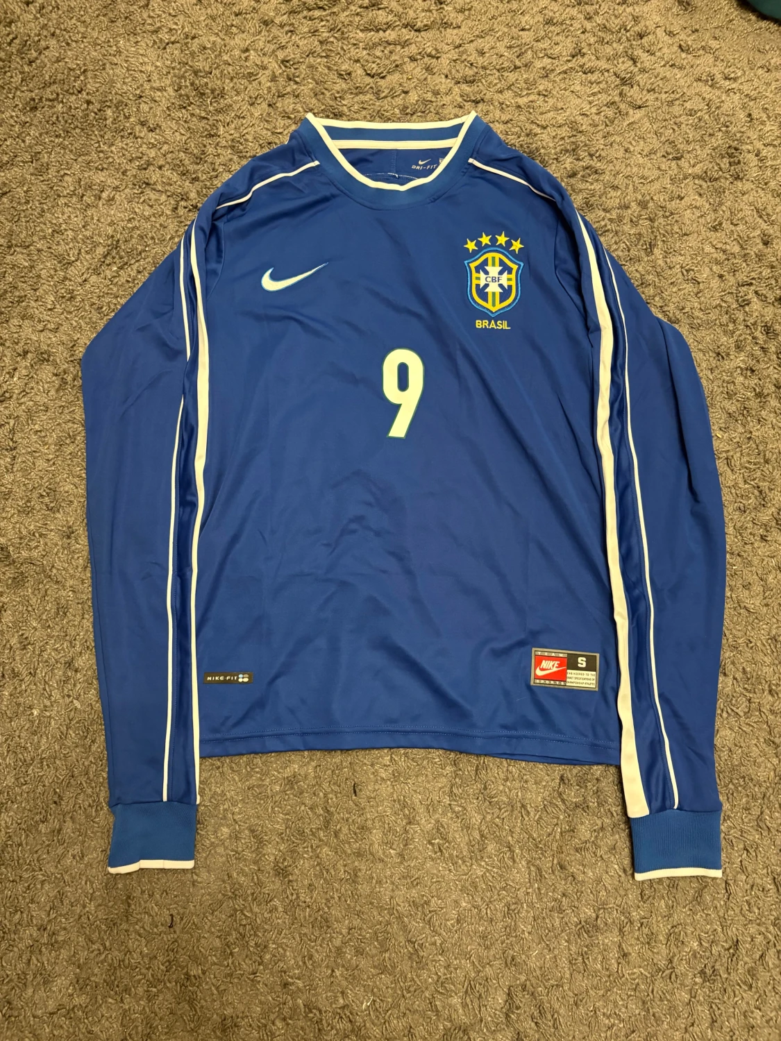 Brasilien Ronaldo #9 långärmad Nike tröja