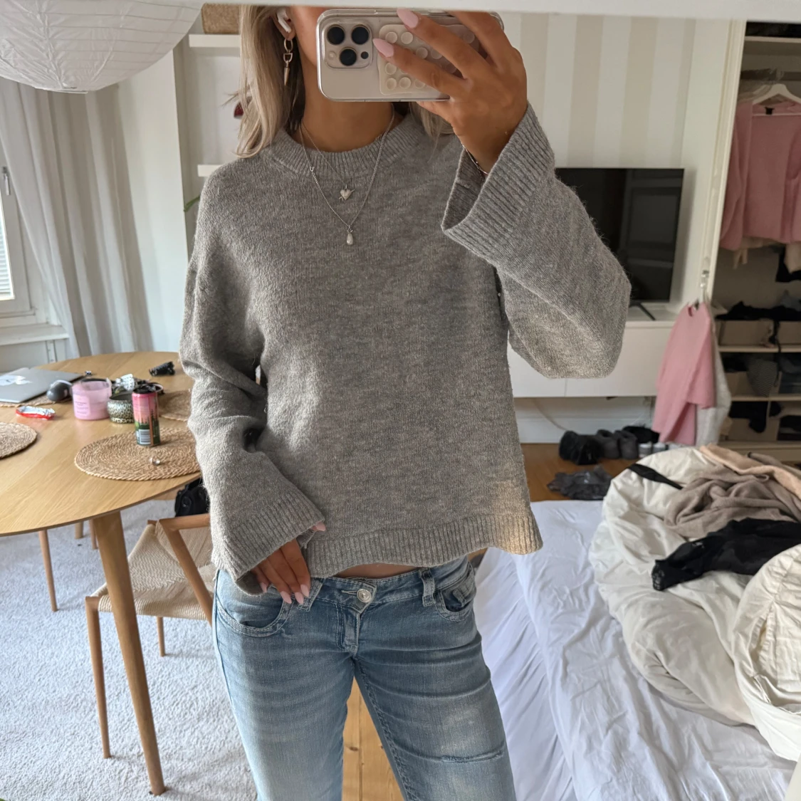 Grå stickad tröja från Gina Tricot alpacka ull  - 4