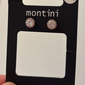 Glittriga örhängen från Montini - Säljer ett par runda örhängen med gnistrande stenar i mitten och små guldfärgade detaljer runt om. 