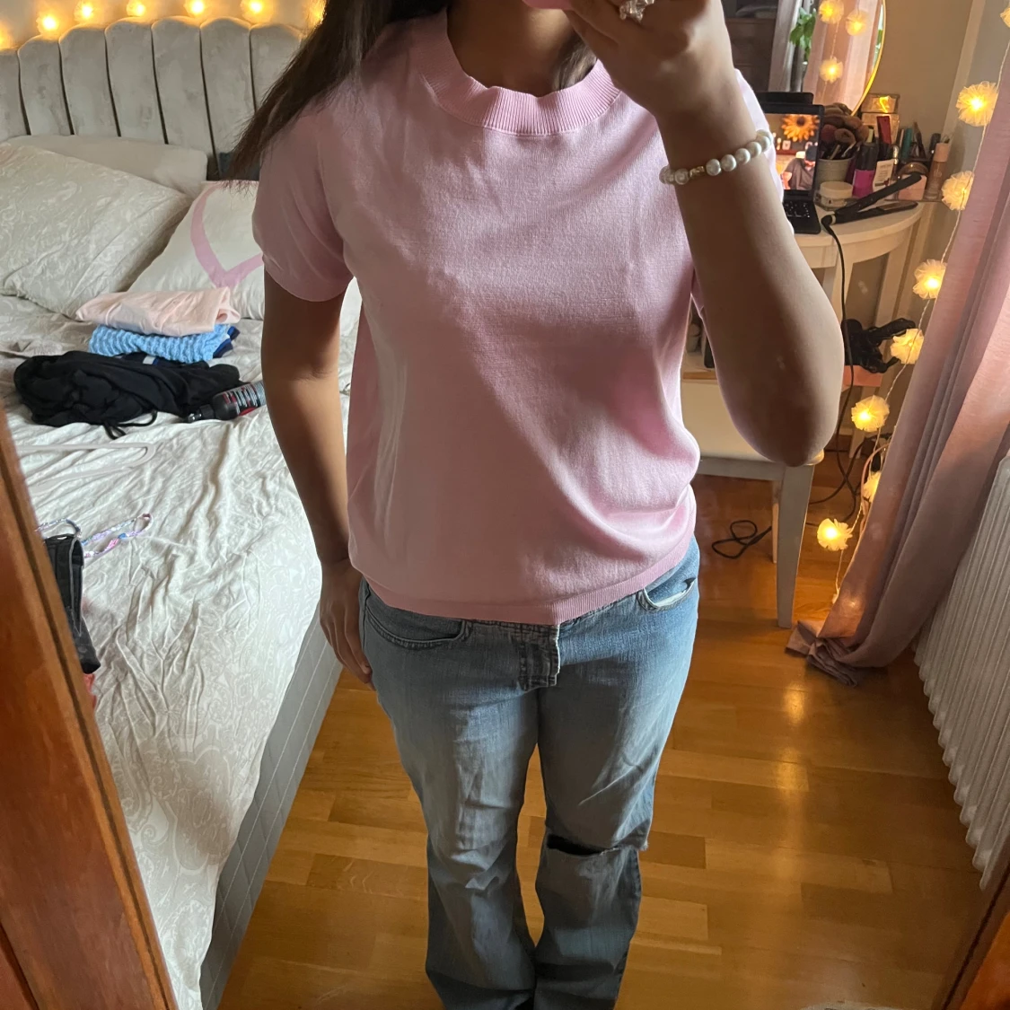 Ljusrosa stickad topp från Lindex