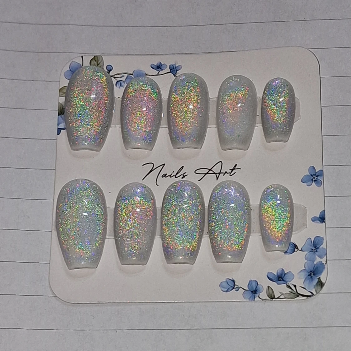 Holografiska lösnaglar Nails Art. Lim, sticki pads & rengöring ingår med naglarna. nagel storlek: M - 1