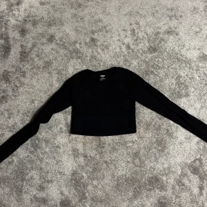 Svart croppad långärmad topp - Snygg svart croppad topp med långa ärmar. Perfekt för en stilren look och kan matchas med olika outfits. Enkel och elegant design.