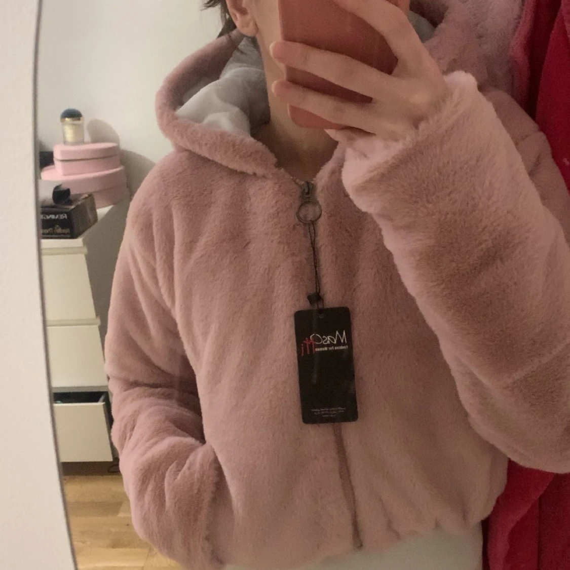 Rosa teddyjacka med luva - 90