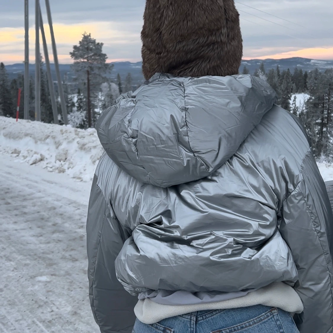 Silverfärgad pufferjacka med huva - 90