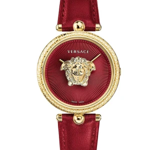 Versace VECQ00418 Palazzo Empire 34mm - Elegant klocka från Versace med röd urtavla och guldiga detaljer. Klockan har ett ikoniskt Medusa-motiv i mitten och en röd skinnrem. Perfekt för att ge en lyxig touch till din stil.
