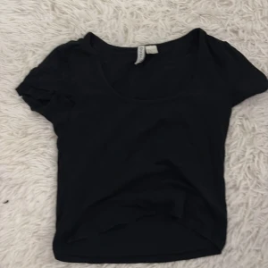 Svart kortärmad topp - Säljer en enkel och stilren svart kortärmad topp med rund hals. Perfekt för en avslappnad look.