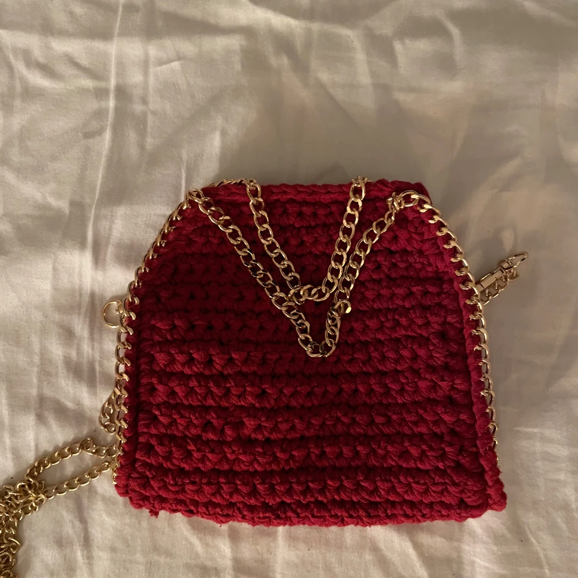 Vinröd virkad väska - 90