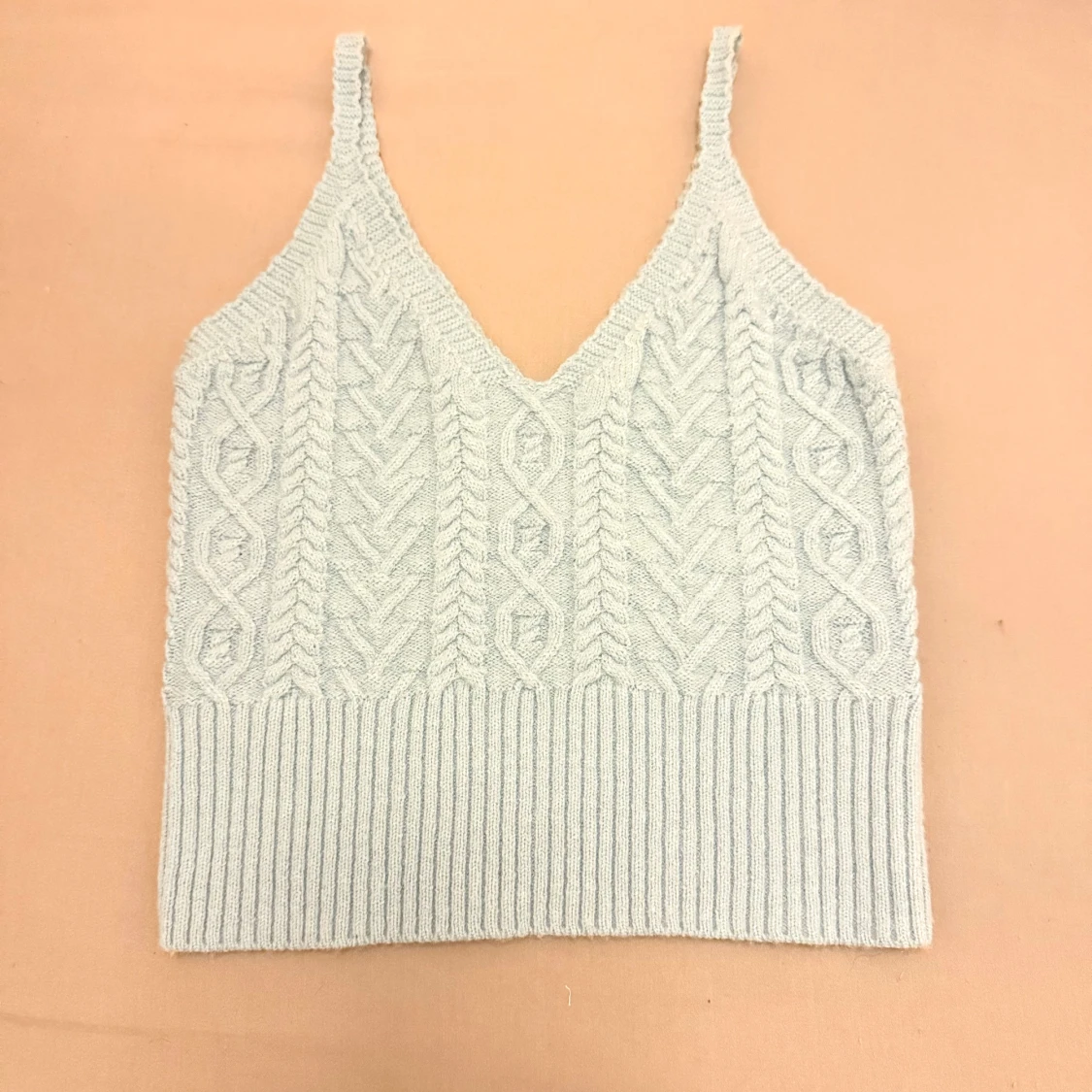 Ljusblå stickad linnetopp - 90