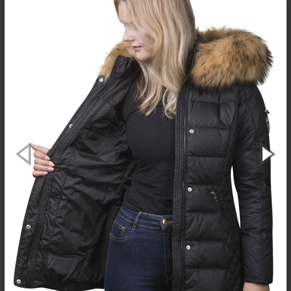 Svart dunjacka med pälskrage - 91