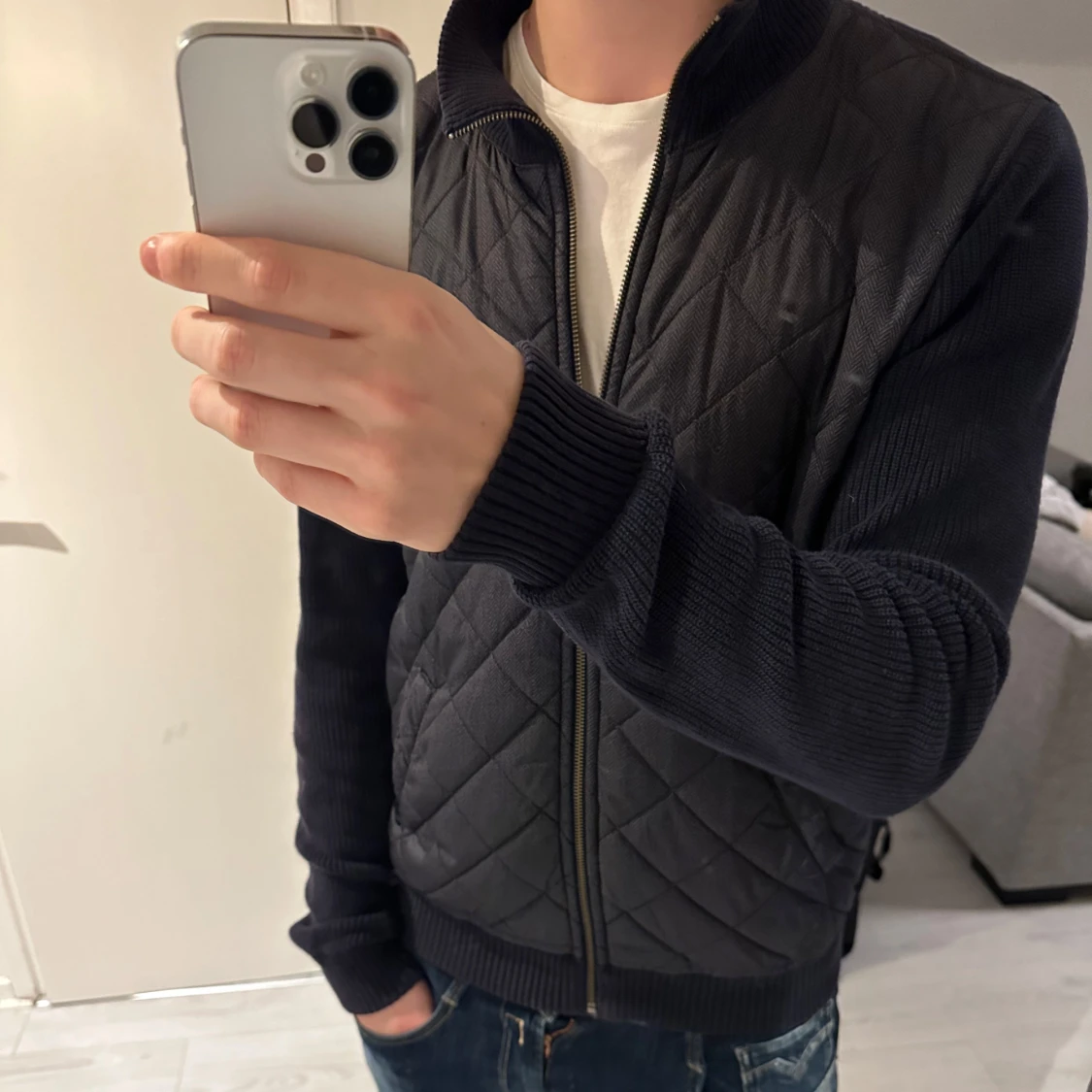 Blå quiltad cardigan