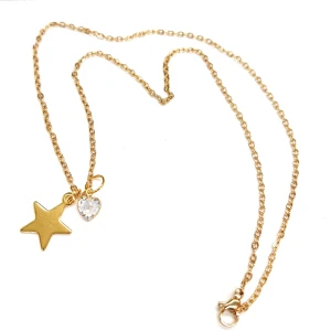 Handgjort halsband 🌟 - Handgjort halsband-22cm(44cm)Material-rostfritt stål, kristall.Lyckostjärnan med en kristall hjärta symboliserar framgång och kärlek och ger subtil touch av inspiration till vardagen. 🌟