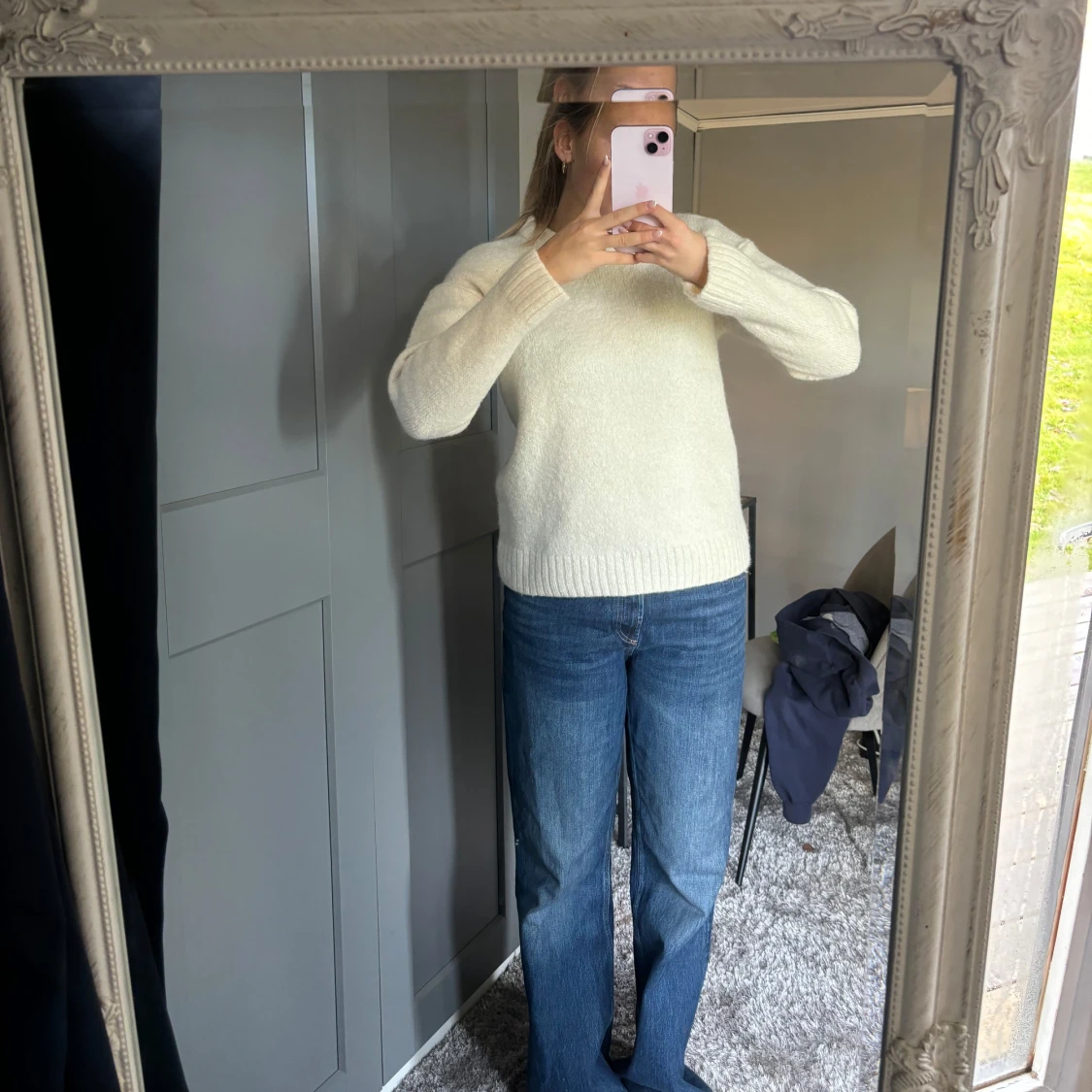 Vit stickad tröja  - 90