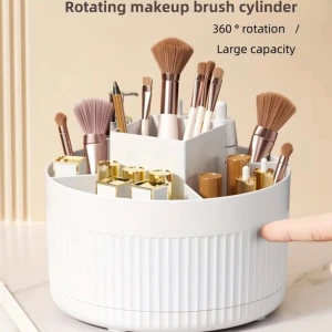 Roterande sminkborstecylinder - Roterande sminkborstcylinder med stor kapacitet. Perfekt för förvaring av sminkborstar, läppstift och andra skönhetsprodukter. 360° rotation för enkel åtkomst till alla dina föremål.