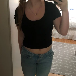 Svart croppad topp från Bik Bok - En svart T-shirt från Bik Bok i storlek XS. Använd ett par gånger men i bra skick!