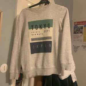 Grå sweatshirt från H&M med Tokyo-tryck - Säljer en grå sweatshirt från H&M i bra skick. Den har ett Tokyo-tryck på framsidan med texten 'Create New Ways'. Perfekt för en avslappnad stil och passar till alla årstider. 