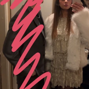 Glittrig klänning  från Zara i champagnefärg - Säljer min fina glittriga klänning ifrån zara som endast är använd en gång. Så himla snygg och skön och glittrar så fint! Vill du vara snyggast på nyår vet du vilken klänning du ska köpa!🥰 Storlek 164. (Sitter som en 32/34)