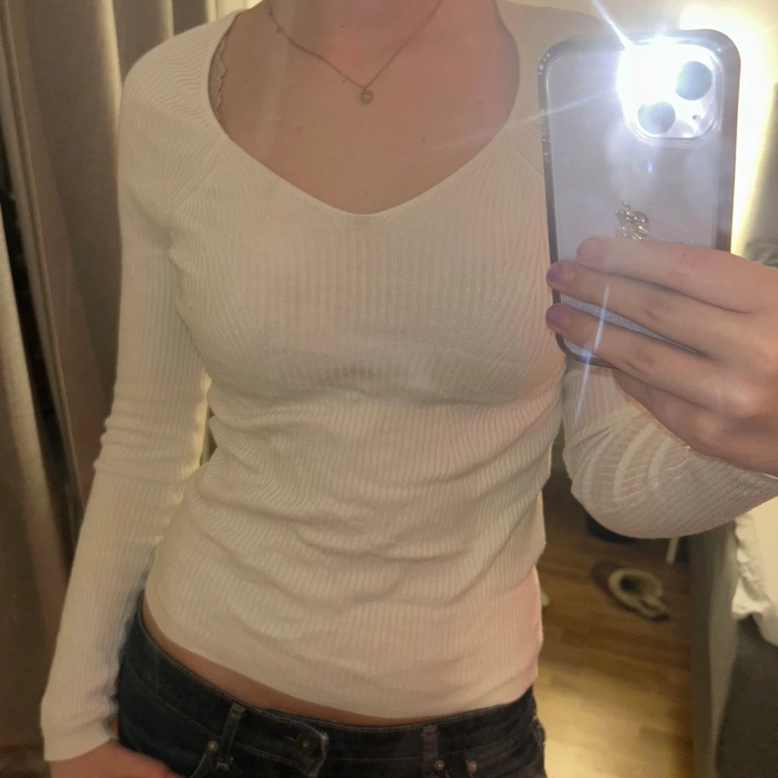 Vit ribbad topp - 90