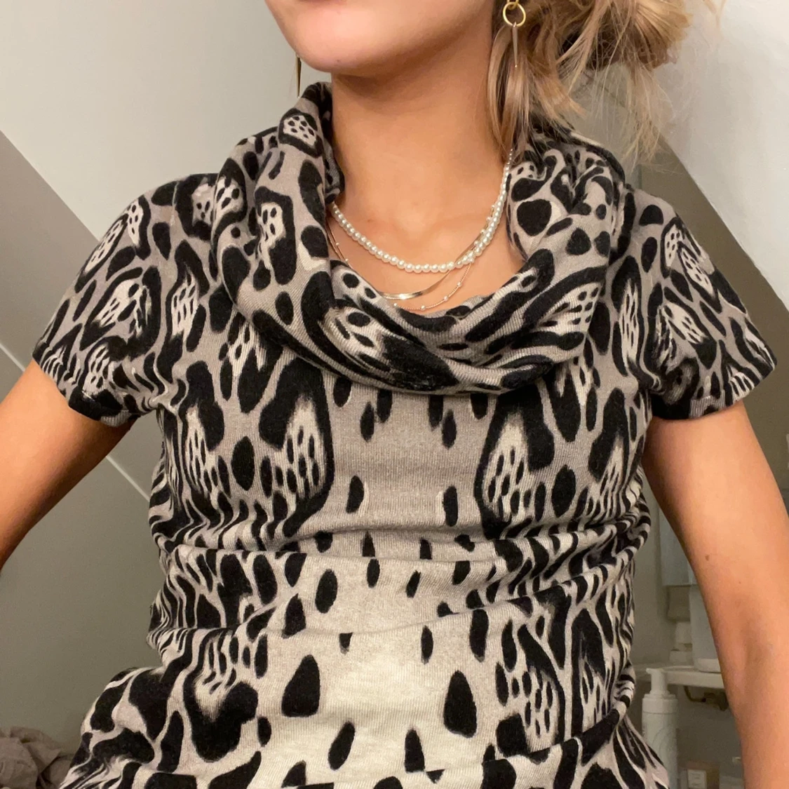 Mönstrad topp med korta ärmar - 90