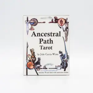 Back by popular demand! New Edition, Larger, Borderless Format! The Ancestral Path Tarot by Julie Cuccia-Watts threads together the diverse beliefs of various cultures in order to find commonalities of experience between them. It examines the traditions of our ancestors through mythology to reclaim a personal spirituality that enables us to perceive the divine in ourselves and others. The Ancestral Path Tarot emphasizes the living tradition of all human cultures for us to factor into our world view. The deck portrays paths created by ancestors of different times and cultures for our consideration.